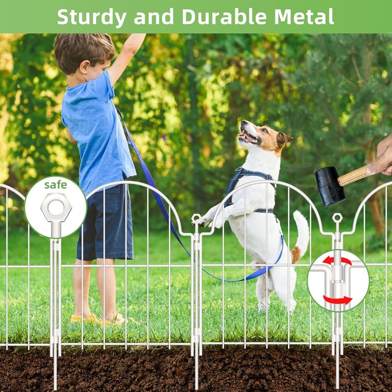 Blingluck Decorative Garden Fence 17in (H) x 10ft (L), 10 Pack Metal No Dig Garden Fencing Animal Barrier for Dogs & Rabbit, Arched Flower Bed Edging Ornamental with Ground Stake for Yard & Patio, White - Image 4